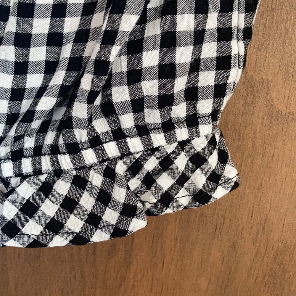 3/$24 SO boho casual top black white check short sleeve cinch front casual L jr - Picture 7 of 15